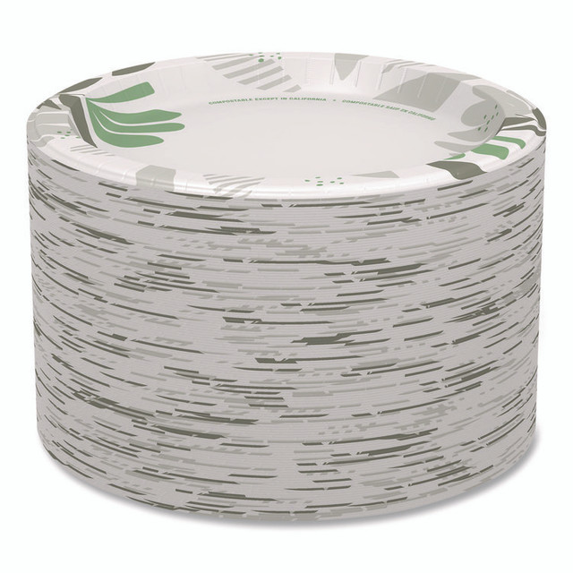 GEORGIA PACIFIC Dixie® SXP10PATH Pathways Soak Proof Shield Heavyweight Paper Plates, WiseSize, 10.13" dia, Green/Burgundy, 500/Carton