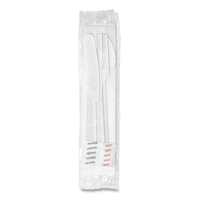 BERK ENTERPRISES INC Berkley Square 1181239 Medium Heavyweight Cutlery Kit, Fork/Knife/Napkin/Pepper/Salt/Spoon, Plastic, White, 250/Carton