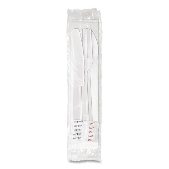 BERK ENTERPRISES INC Berkley Square 1181239 Medium Heavyweight Cutlery Kit, Fork/Knife/Napkin/Pepper/Salt/Spoon, Plastic, White, 250/Carton
