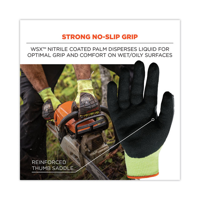 TENACIOUS HOLDINGS, INC. ergodyne® 17915 ProFlex 7141 ANSI A4 DIR Nitrile-Coated CR Gloves, EN388: 4X42DP, 9" Long, X-Large, Lime, Pair