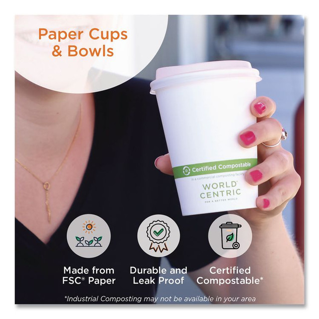 WORLD CENTRIC BOPA24 Paper Bowls, 24 oz, 4.4" Diameter x 4.4" h, White, 500/Carton
