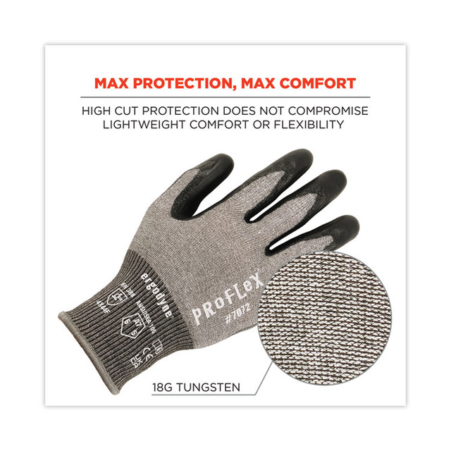 TENACIOUS HOLDINGS, INC. ergodyne® 10314 ProFlex 7072 ANSI A7 Nitrile-Coated CR Gloves, EN388: 4X44F, 9" Long, Large, Gray, Pair