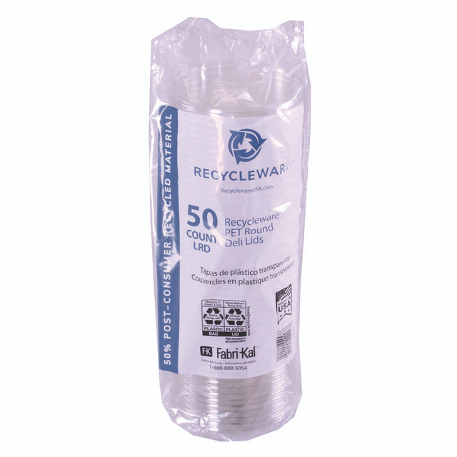 FABRI-KAL LRD Recycleware Round Deli Container Lids, Flat Plug Fit, Clear, Plastic, 500/Carton
