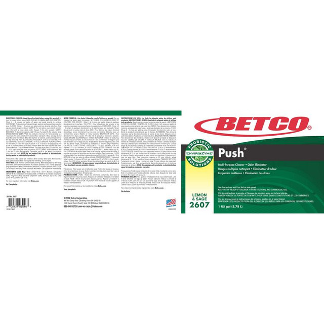 BETCO CORPORATION 26070400 Green Earth Push Enzyme Multipurpose Cleaner, Lemon and Sage Scent, 1 gal Bottle, 4/Carton