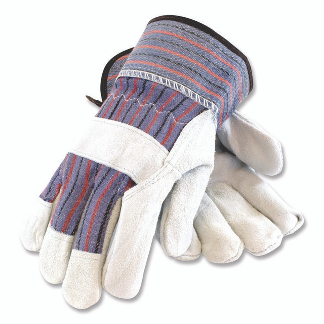 PROTECTIVE INDUSTRIAL PRODUCTS INC PIP 847532M B/C Grade Shoulder Split Cowhide Leather Palm Gloves, Gunn Cut, Wing Thumb, Medium, Blue/Gray, 12 Pairs
