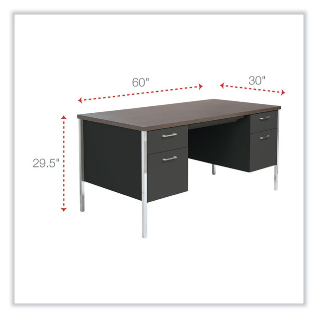 ALERA SD6030BM Double Pedestal Steel Desk, 60" x 30" x 29.5", Mocha/Black, Chrome-Plated Legs