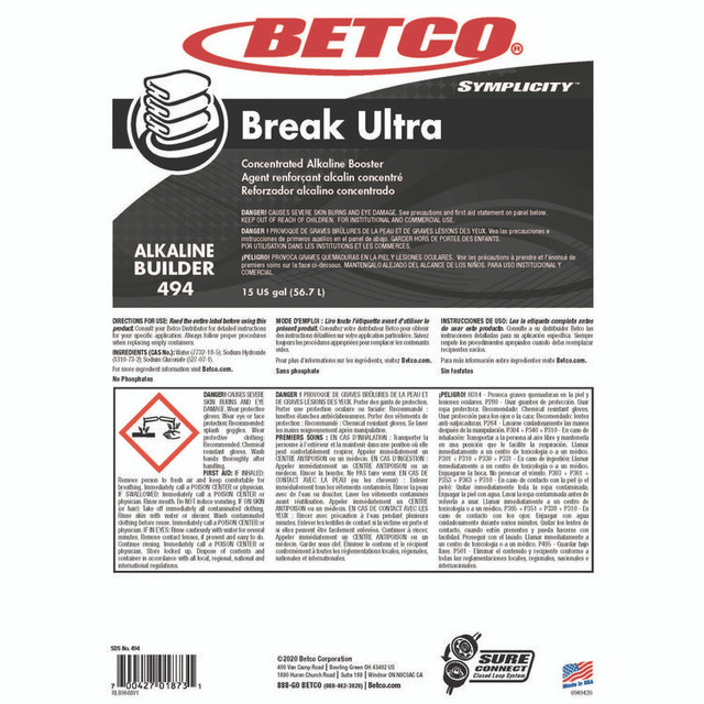 BETCO CORPORATION 4947700 Symplicity Break Ultra Alkaline Booster, 15 gal Drum