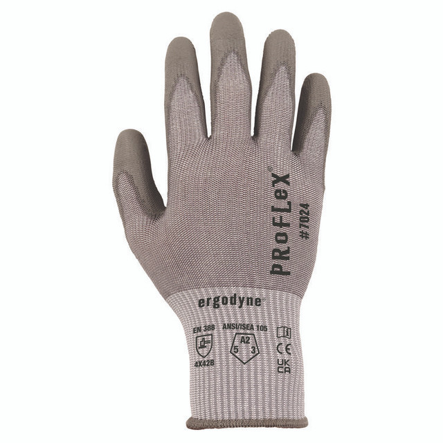 TENACIOUS HOLDINGS, INC. ergodyne® 10401 ProFlex 7024 ANSI A2 PU Coated CR Gloves, EN388: 4X42B, 7" Long, X-Small, Gray, Pair