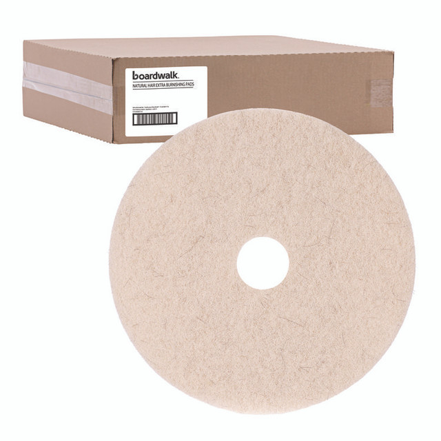 BOARDWALK 4019NHE Natural Hog Hair Burnishing Floor Pads, 19" Diameter, Tan, 5/Carton