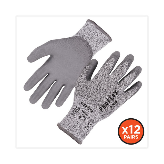 TENACIOUS HOLDINGS, INC. ergodyne® 10453 ProFlex 7030 ANSI A3 PU Coated CR Gloves, EN388: 4X42C, 9" Long, Medium, Gray, 12 Pairs