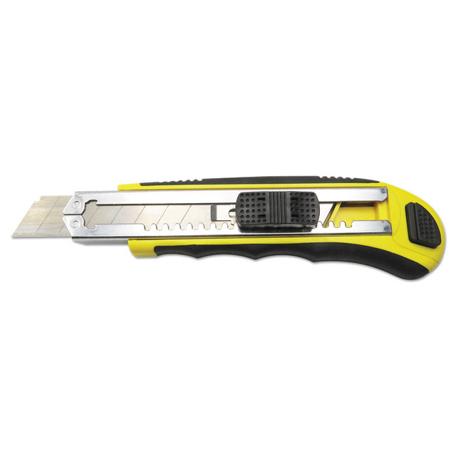 BOARDWALK UKNIFE25 Rubber-Gripped Retractable Snap Blade Knife, 4" Blade, 5.5" Plastic/Rubber Handle, Black/Yellow