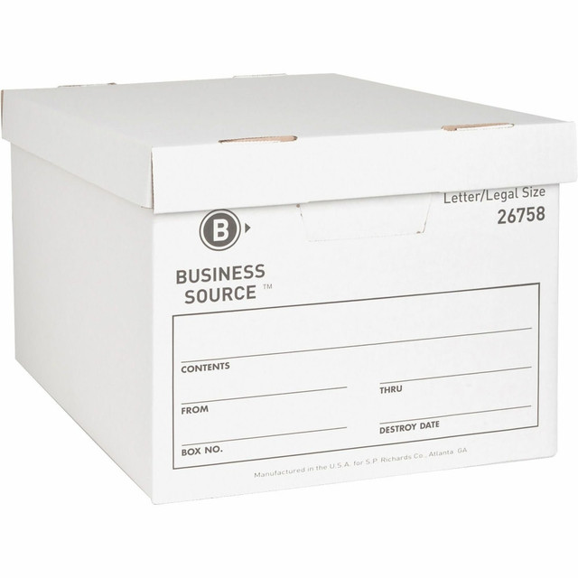 SP RICHARDS 26758 Business Source Medium-Duty Storage Boxes With Lift-Off Lids, Legal/Letter Size, 12in x 15in x 10in, White, Box Of 12 SP RICHARDS 26758 Business Source Medium-Duty Storage Boxes With Lift-Off Lids, Legal/Letter Size, 12in x 15in x 10in, White, Box Of 12