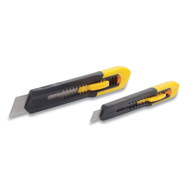 STANLEY BOSTITCH BOS10202 Two-Pack Quick Point Snap Off Blade Utility Knife, 9 mm and 18 mm Blades, Yellow/Black