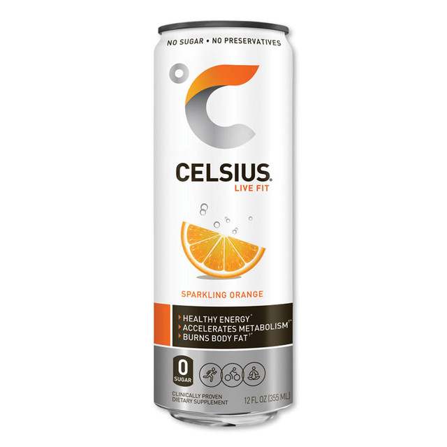 CELSIUS CLL00055 Live Fit Fitness Drink, Sparkling Orange,12 oz Can, 12/Carton