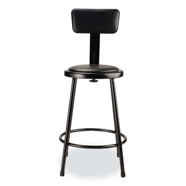NATIONAL PUBLIC SEATING NPS® 6424B10 6400 Series Heavy Duty Vinyl Padded Stool with Backrest, Supports 300 lb, 24" Seat Height, Black Seat, Black Back, Black Base