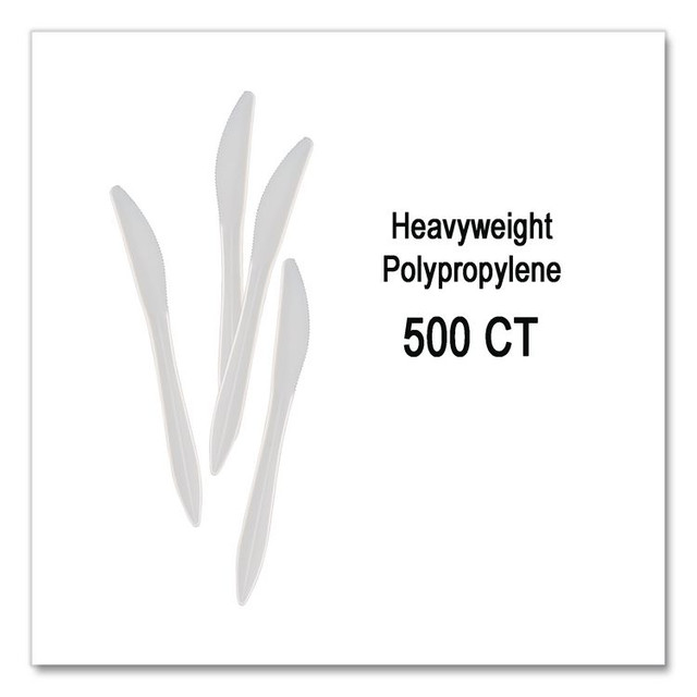 BERK ENTERPRISES INC Berkley Square 1071010 Elegant Dinnerware Heavyweight Cutlery, Knife, Plastic, White, 500/Box