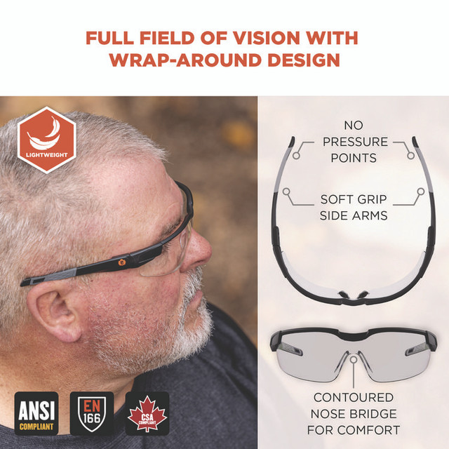 TENACIOUS HOLDINGS, INC. ergodyne® 50068 Skullerz DELLENGER Anti-Scratch/Enhanced Anti-Fog Safety Glasses with Adjustable Temples, Black Frame, Polycarbonate Lens