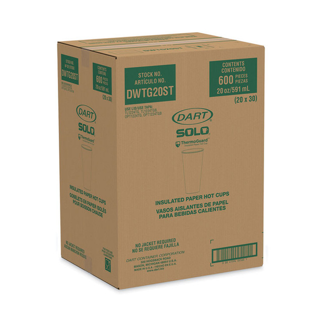 DART SOLO® DWTG20ST Thermoguard Insulated Paper Hot Cups, 20 oz, Steam Print Design, 600/Carton