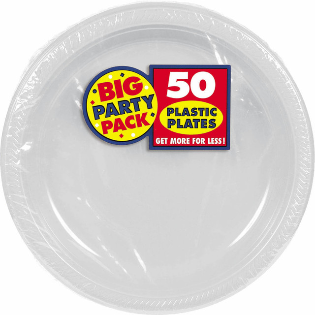 AMSCAN CO INC 630732.17 Amscan Plastic Plates, 10-1/4in, Silver, 50 Plates Per Big Party Pack, Set Of 2 Packs