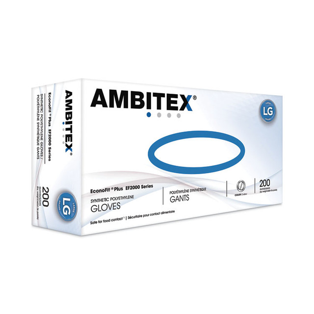 TRADEX INTERNATIONAL AMBITEX® EFLG2000 EconoFit Plus Polyethylene Gloves, Powder-Free, Large, Clear, 200/Box, 10 Boxes/Carton