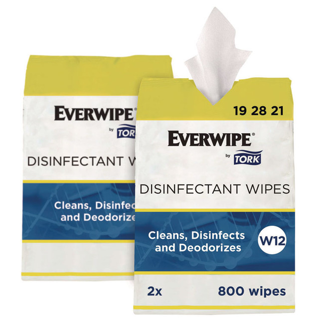 SCA TISSUE Tork® 192821 Disinfectant Wipe Jumbo Rolls, 1-Ply, 8 x 6, Lemon, White, 800 Sheets, 2/Carton