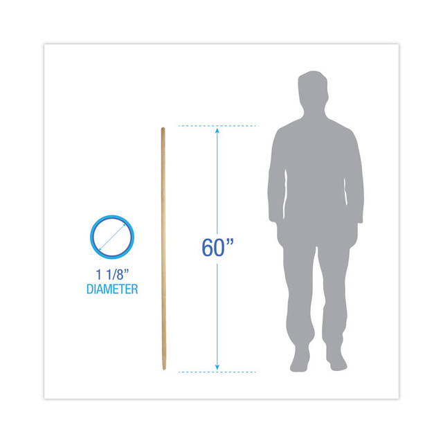 BOARDWALK 125 Tapered End Broom Handle, Lacquered Wood, 1.13" dia x 60", Natural