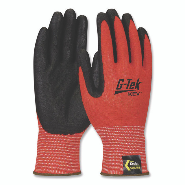 PROTECTIVE INDUSTRIAL PRODUCTS INC G-Tek® 09K1640L KEV Hi-Vis Seamless Knit Kevlar Gloves, EN388: 4X31, Large, Red/Black, Pair