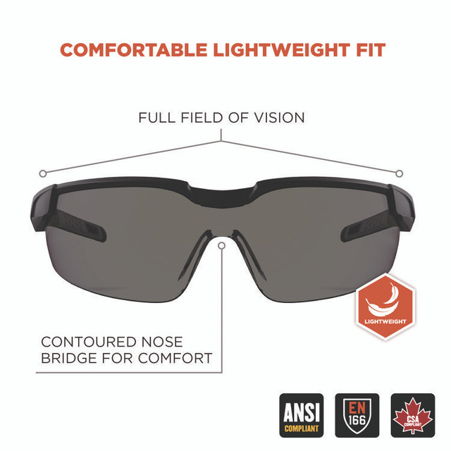 TENACIOUS HOLDINGS, INC. ergodyne® 50062 Skullerz DELLENGER Safety Glasses with Adjustable Temples, Matte Black Nylon Impact Frame, Smoke Polycarbonate Lens