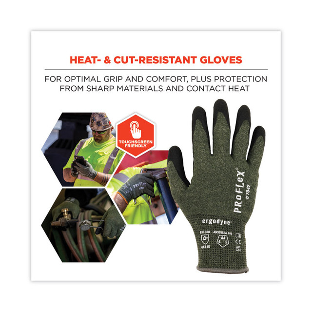 TENACIOUS HOLDINGS, INC. ergodyne® 10332 ProFlex 7042 ANSI A4 Nitrile-Coated CR Gloves, EN388: 4X41D, 9" Long, Small, Green, 12 Pairs