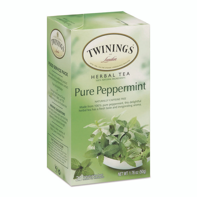 TWININGS NORTH AMERICA INC 09179 Tea Bags, Pure Peppermint, 1.76 oz, 25/Box