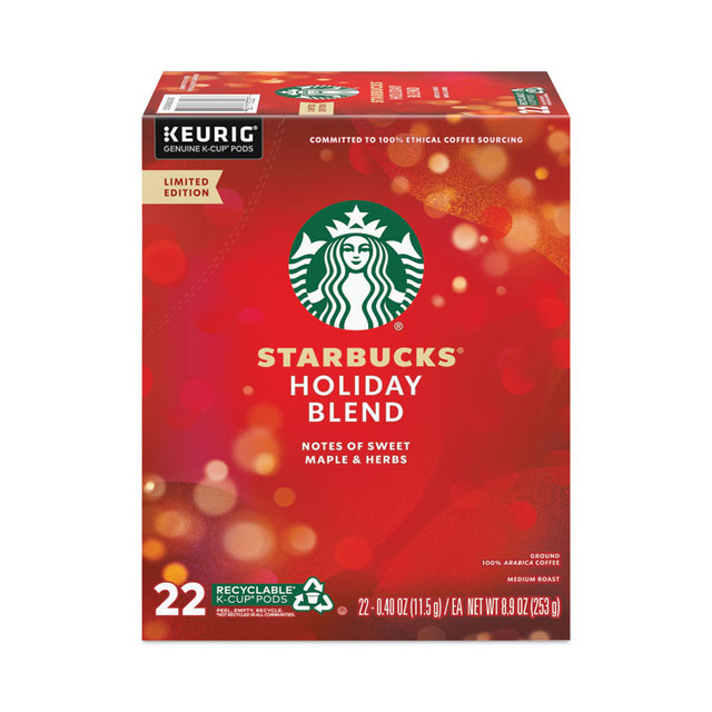 STARBUCKS COFFEE COMPANY 12412029CT Holiday Blend Coffee, K-Cups, 22/Box, 4 Boxes/Carton