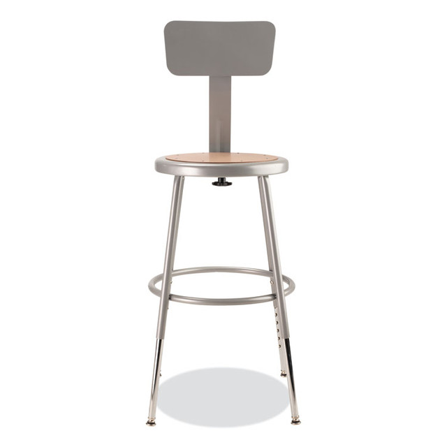 NATIONAL PUBLIC SEATING NPS® 6218HB 6200 Series 19" to 27" Height Adjustable Heavy Duty Stool with Backrest, Supports 500 lb, Brown Seat, Gray Back, Gray Base