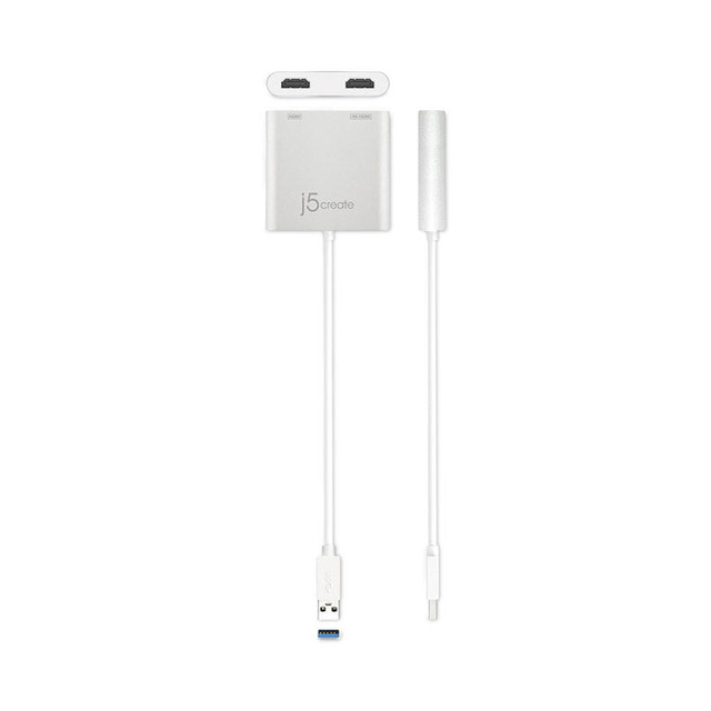 J5CREATE JUA365 USB to HDMI Adapter, 7.87", Silver/White