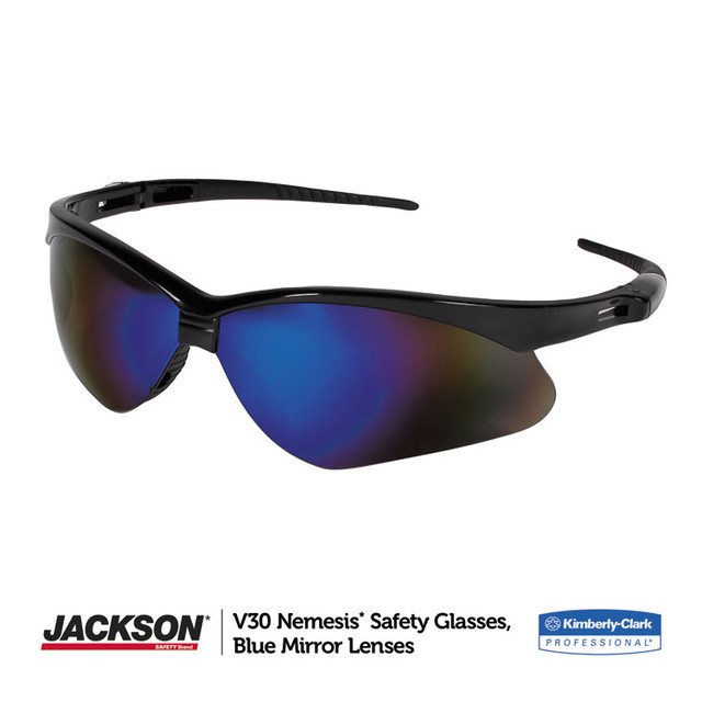 SMITH AND WESSON KleenGuard™ 14481 Nemesis Safety Glasses, Black Frame, Blue Mirror Lens