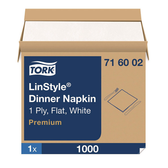 SCA TISSUE Tork® 716002 LinStyle Dinner Napkin, 1-Ply, 15 x 16, White, 1,000/Carton