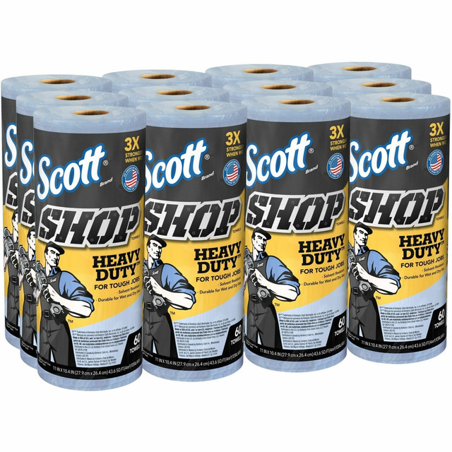 KIMBERLY-CLARK Scott 32992  Heavy Duty Shop Towels - 11in x 10.40in - 60 Sheets/Roll - Blue - Hydroknit - 12 / Carton