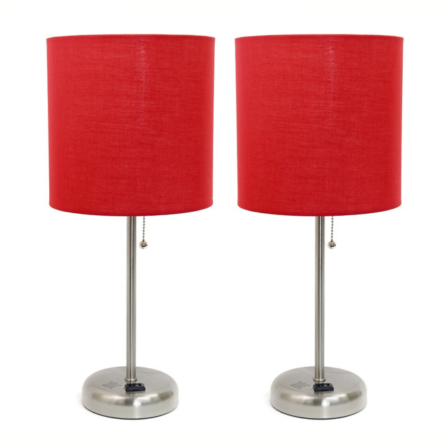 ALL THE RAGES INC LimeLights LC2001-RED-2PK  Stick Desktop Lamps With Charging Outlets, 19-1/2in, Red Shade/Brushed Nickel Base, Set Of 2 Lamps