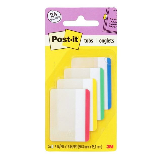 3M CO 686F-1 Post-it Durable Tabs, 2 in. x 1.5 in. Pack of 24 Tabs, Beige, Green, Red, Canary Yellow