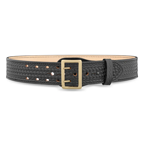 Dutyman 1021-52-9002 2-1/4"" Basketweave Leather Sam Brown 2 Row Stitch Duty Belt with Gold Buckle