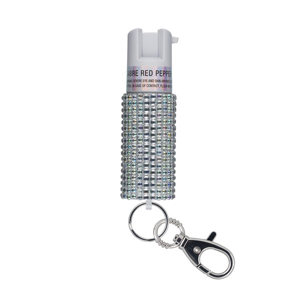 Sabre KR-J-WH-02 Jeweled Pepper Spray w/ Snap Clip - Silver