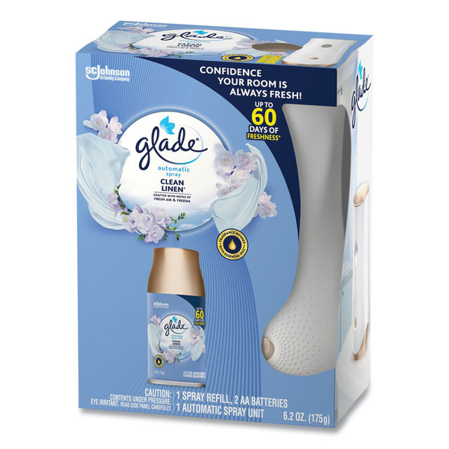 SC JOHNSON Glade® 329349KT Automatic Spray Starter Kit, Spray Unit and Refill, White/Gold, Clean Linen