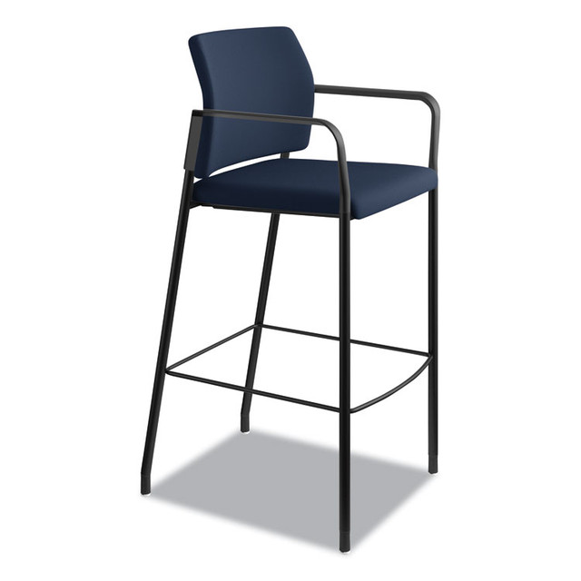 HON COMPANY SCS2FECU98B Accommodate Series Cafe Stool with Fixed Arms, Supports Up to 300 lb, 30" Seat Height, Navy Seat, Navy Back, Black Base