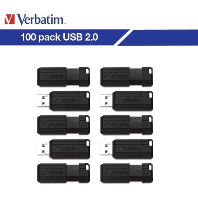 VERBATIM AMERICAS LLC 70062-100PK Verbatim PinStripe USB Flash Drive, 32GB, Black, Pack Of 100