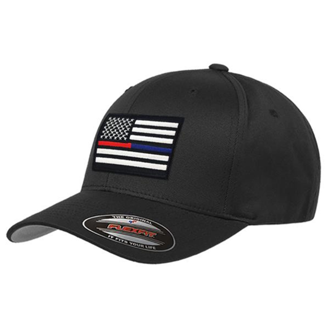 Thin Blue Line FLEX-DUAL-BLACK-LARGE FlexFit Dual American Flag Hat