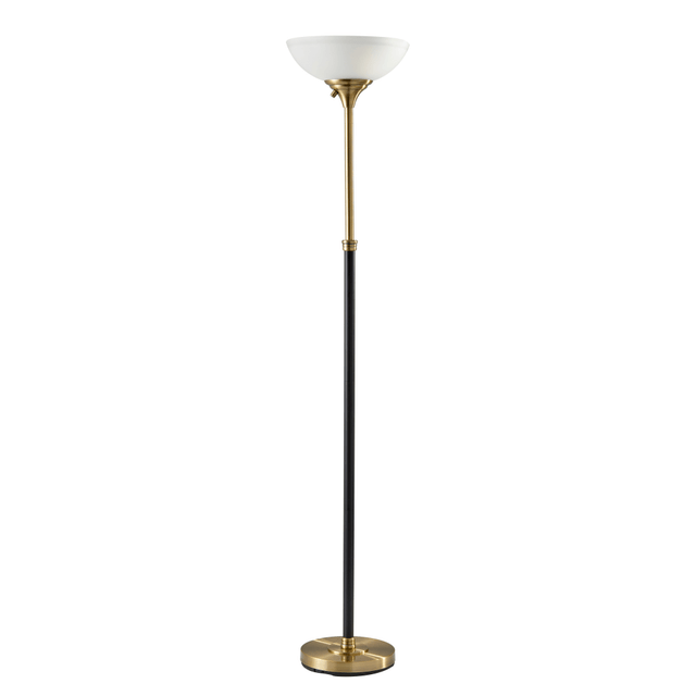 ADESSO INC Adesso 4208-21  Bergen 300W Torchiere, 71inH, Frosted White Shade/Black And Antique Brass Base