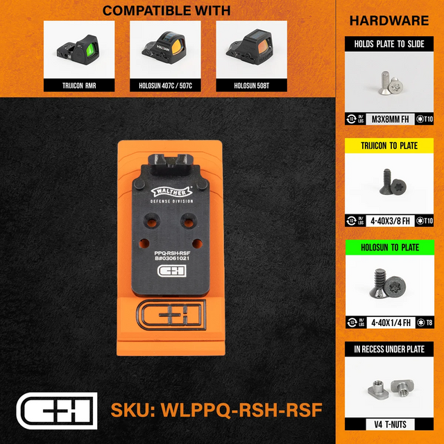 C&H Precision WLPPQ-RSH-RSF Optics Adapter Plate - Walther PPQ/Q4/Q5