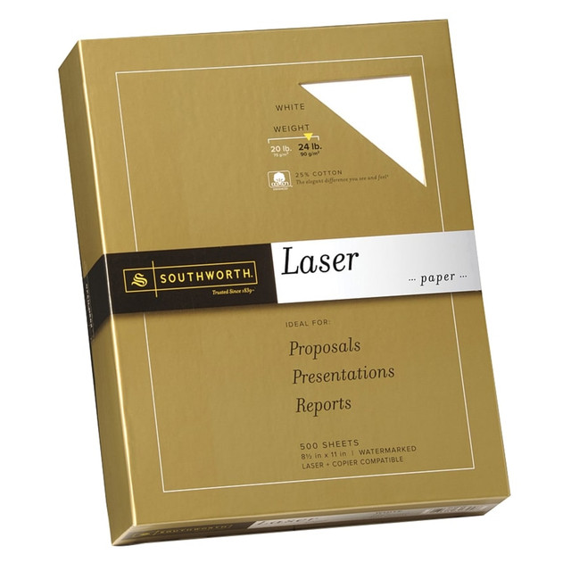 NEENAH PAPER INC 31-724-10 Southworth 25% Cotton Laser Paper, 8 1/2in x 11in, 24 Lb, White, Box Of 500