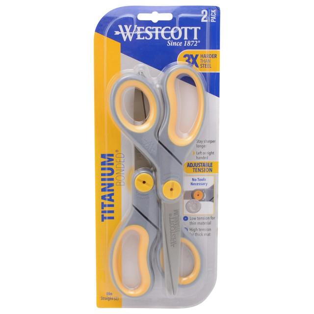 ACME UNITED CORPORATION 13901 Westcott Titanium Bonded Scissors, 8in, Pointed, Gray/Yellow, Pack Of 2 ACME UNITED CORPORATION 13901 Westcott Titanium Bonded Scissors, 8in, Pointed, Gray/Yellow, Pack Of 2