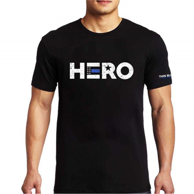 Thin Blue Line HERO-TBL-SHIRT-BLK-2XL Men's T-Shirt, HERO - Thin Blue Line USA