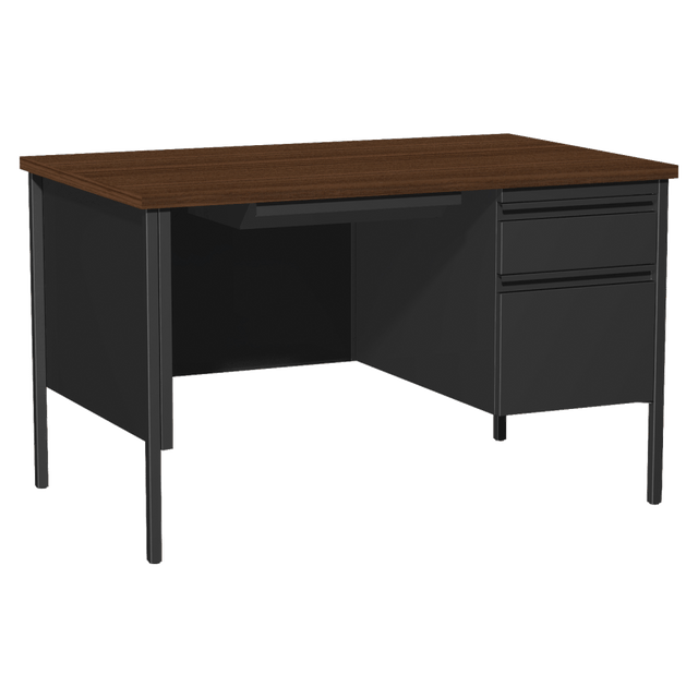 SP RICHARDS 66902 Lorell Fortress Series 48inW Steel Pedestal Writing Desk, Right, Black/Walnut